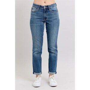 Judy Blue Full Size Mid Rise Skinny Cuff Jeans with Pockets Plus Size